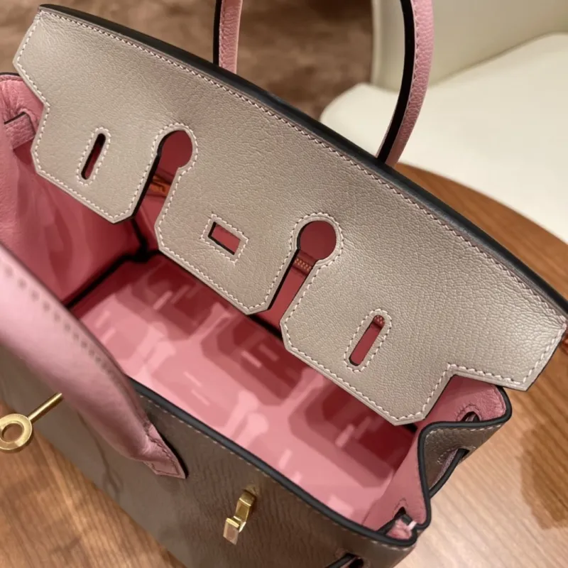 Hermes Birkin 74 Gray Pink Leather Handbag - Image 9