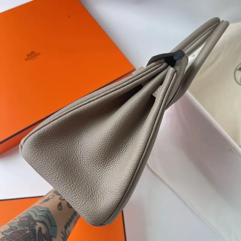 Hermes Gray Leather Birkin Handbag - Image 3