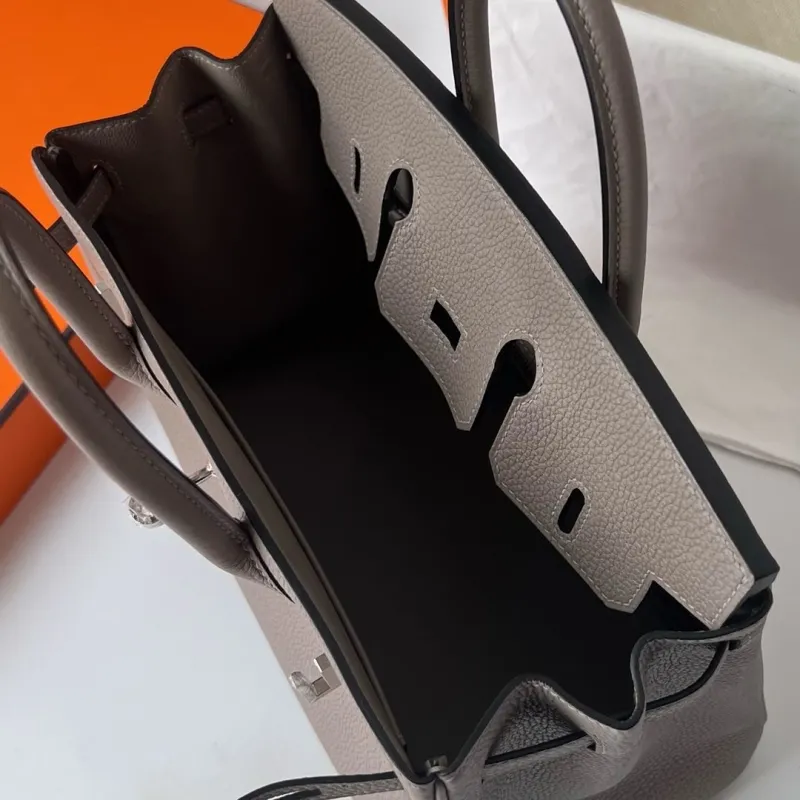 Hermes Gray Leather Birkin Handbag - Image 4