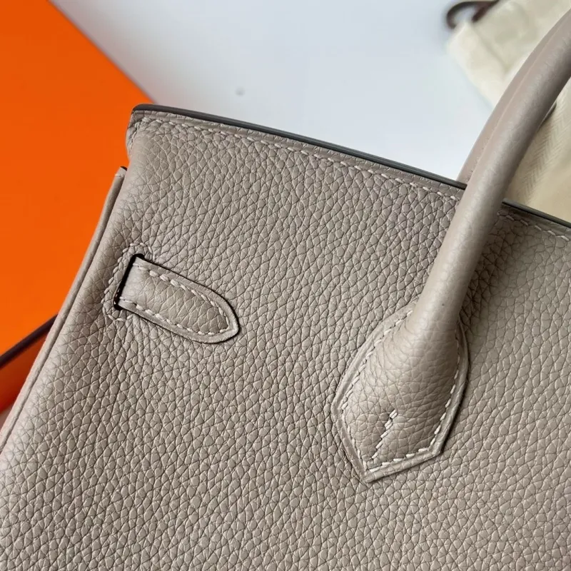 Hermes Gray Leather Birkin Handbag - Image 5