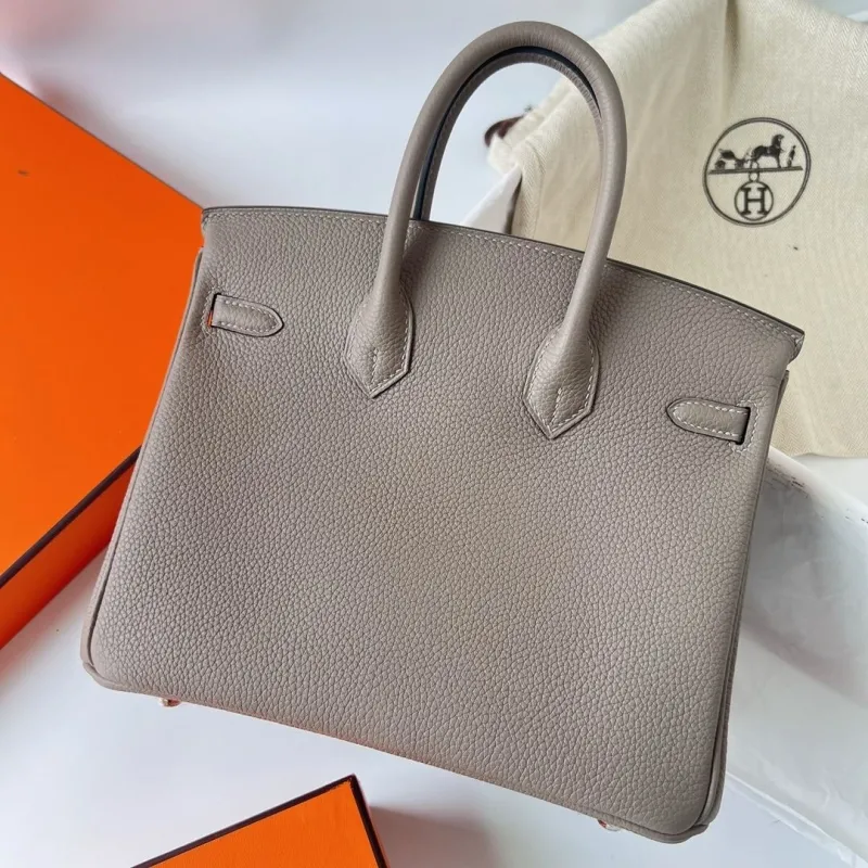 Hermes Gray Leather Birkin Handbag - Image 6