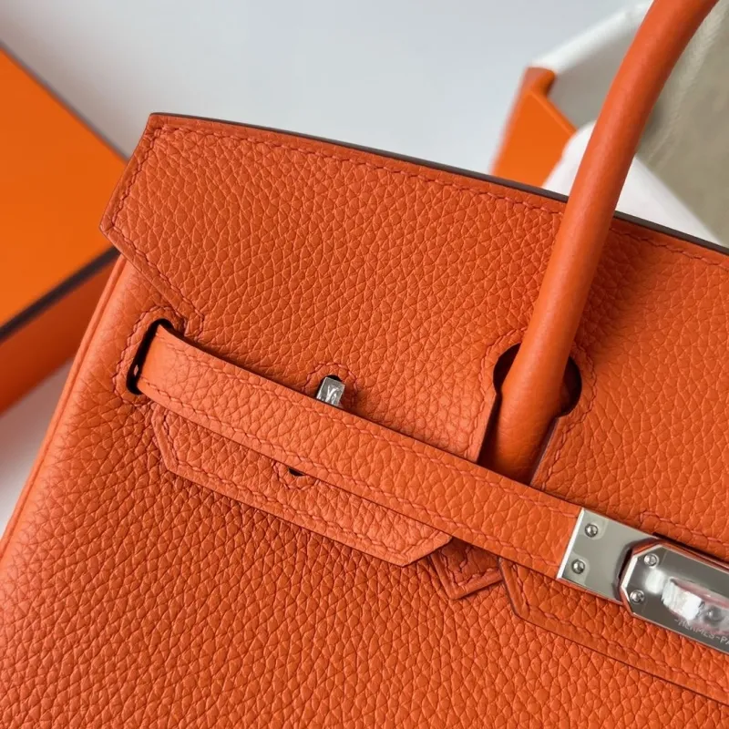 Hermes Orange Birkin Leather Handbag - Image 3
