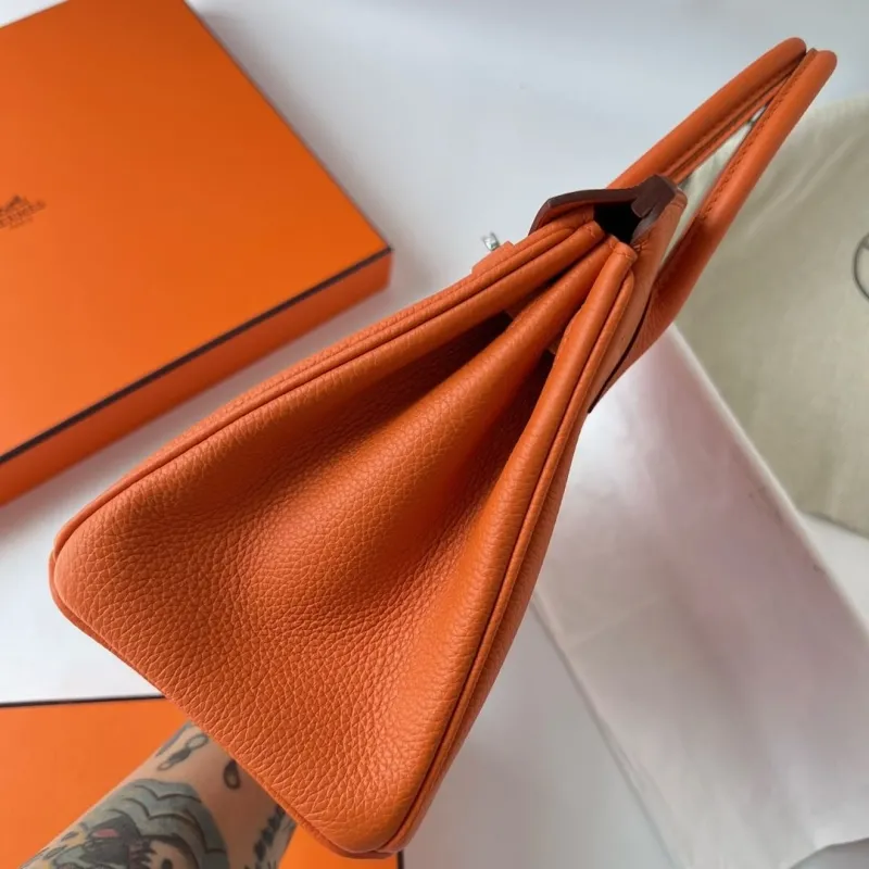 Hermes Orange Birkin Leather Handbag - Image 4