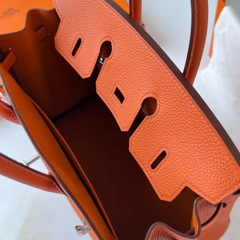 Hermes Orange Birkin Leather Handbag - Image 6