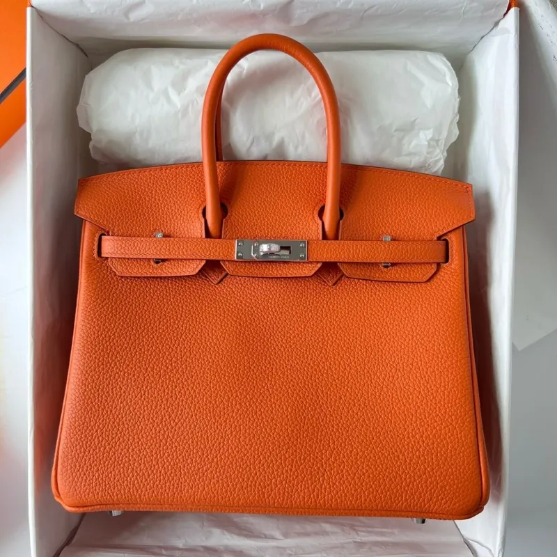 Hermes Orange Birkin Leather Handbag - Image 7