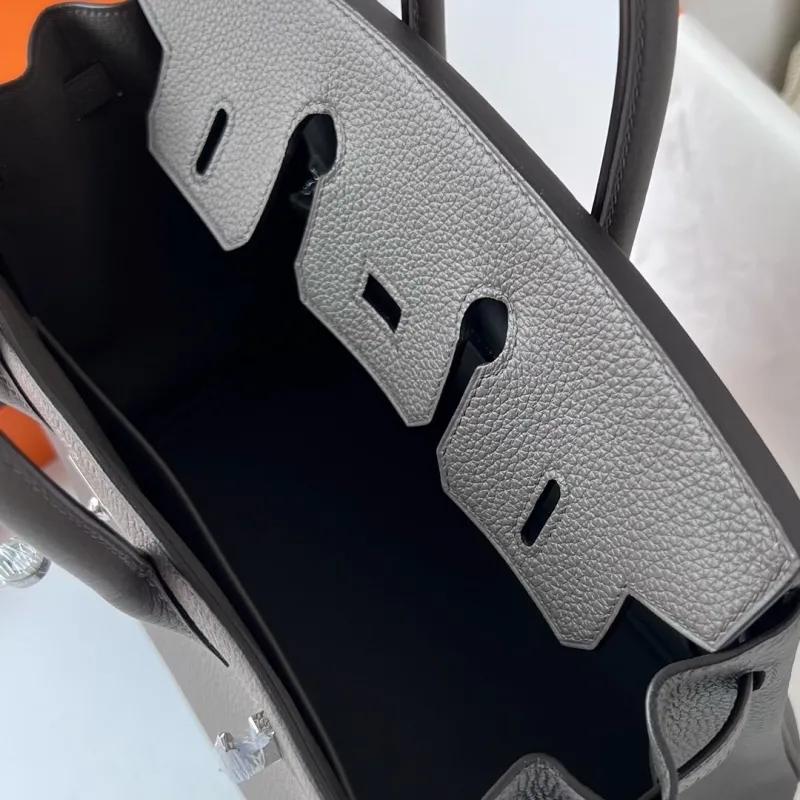 Hermes Gray Leather Birkin Handbag - Image 4