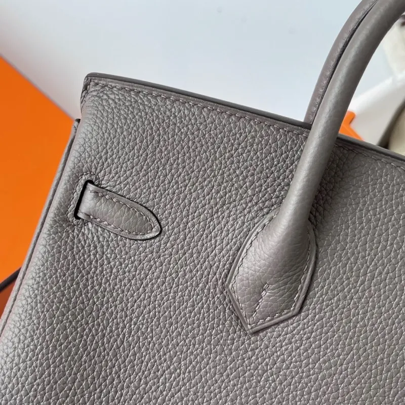 Hermes Gray Leather Birkin Handbag - Image 5