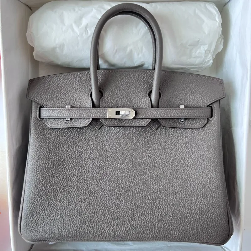 Hermes Gray Leather Birkin Handbag - Image 7