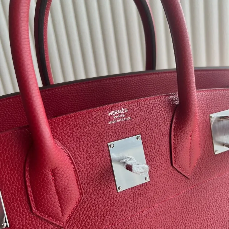 Hermes Red Birkin Leather Handbag - Image 3