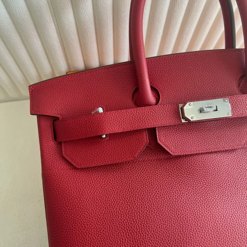 Hermes Red Birkin Leather Handbag - Image 6