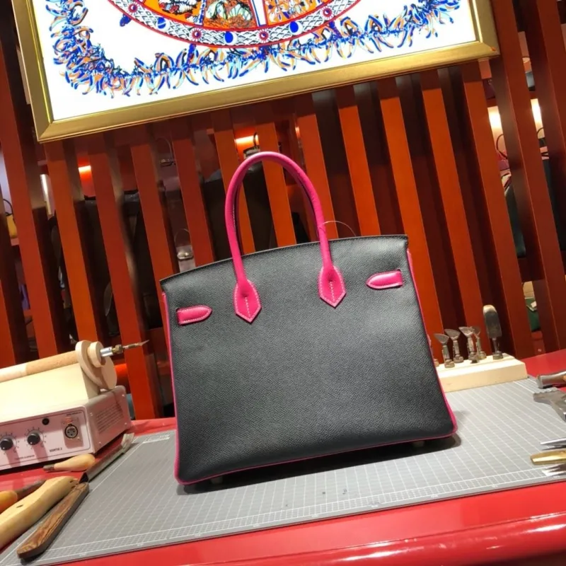Hermes Birkin 87 Black Pink Leather Handbag - Image 3