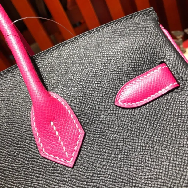 Hermes Birkin 87 Black Pink Leather Handbag - Image 5