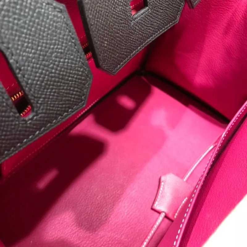 Hermes Birkin 87 Black Pink Leather Handbag - Image 7