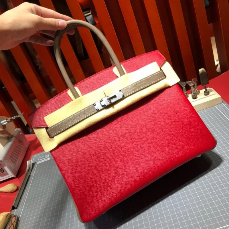 Hermes Red Taupe Birkin Leather Handbag 91
