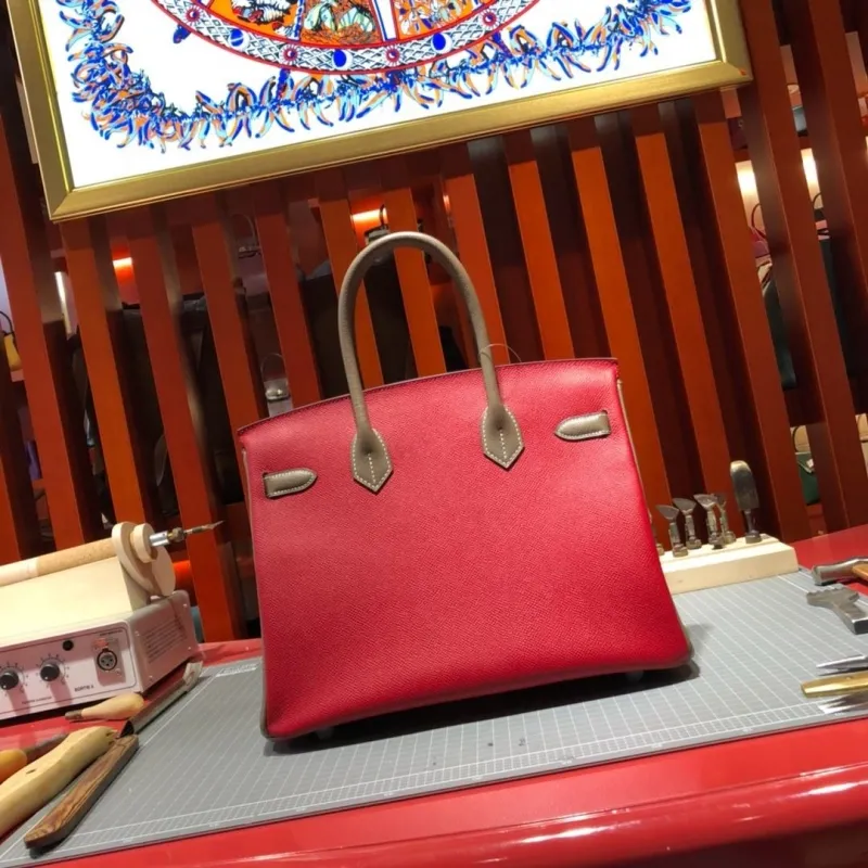 Hermes Red Taupe Birkin Leather Handbag 91 - Image 5