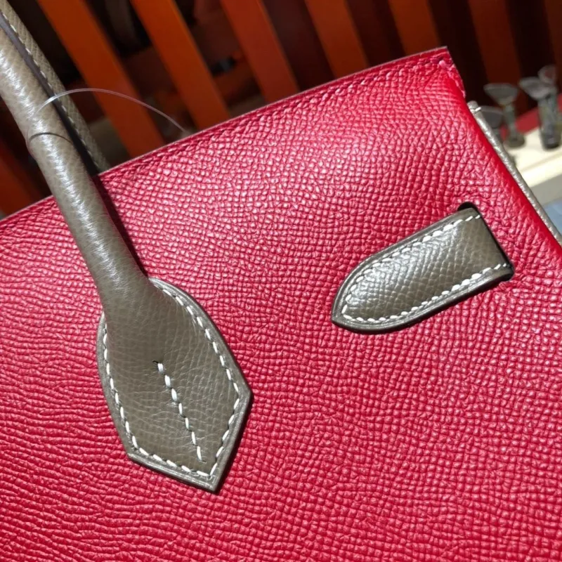 Hermes Red Taupe Birkin Leather Handbag 91 - Image 6