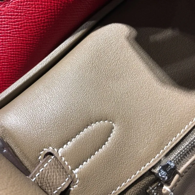 Hermes Red Taupe Birkin Leather Handbag 91 - Image 7