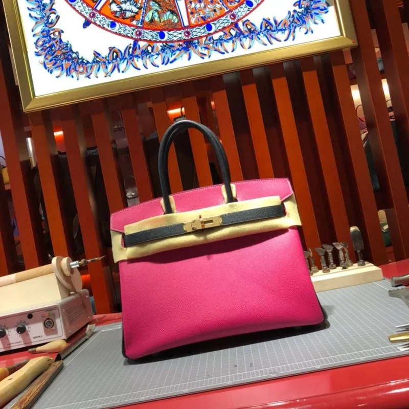 Alternative view of Hermes Pink Black Birkin Leather Handbag