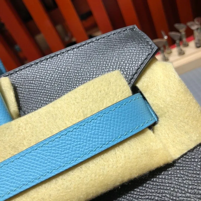 Hermes Birkin Black and Light Blue Leather Handbag 93 - Image 4