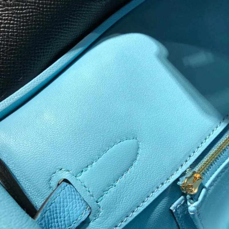 Hermes Birkin Black and Light Blue Leather Handbag 93 - Image 6