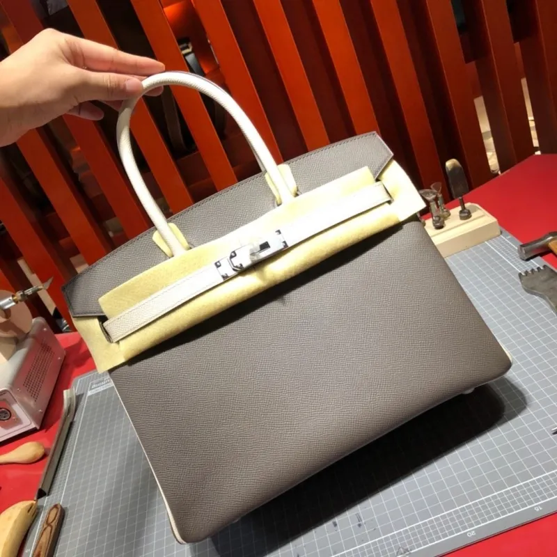 Hermes Birkin Gray White Leather Handbag