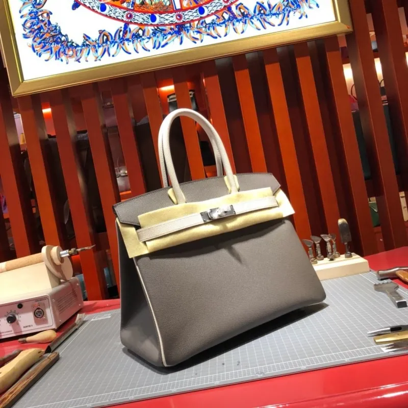 Hermes Birkin Gray White Leather Handbag - Image 3