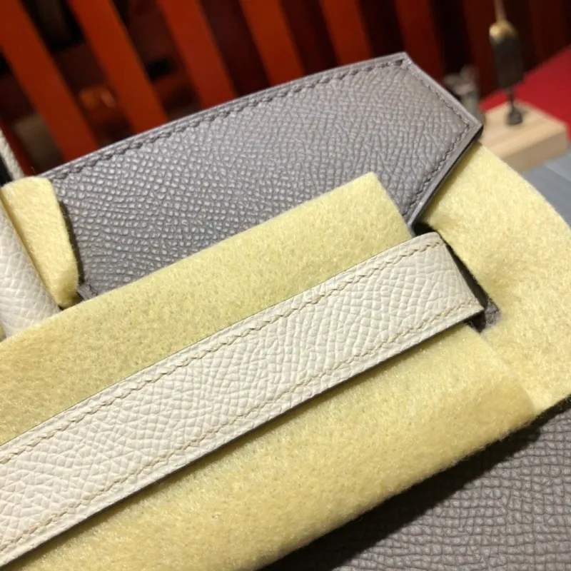 Hermes Birkin Gray White Leather Handbag - Image 4