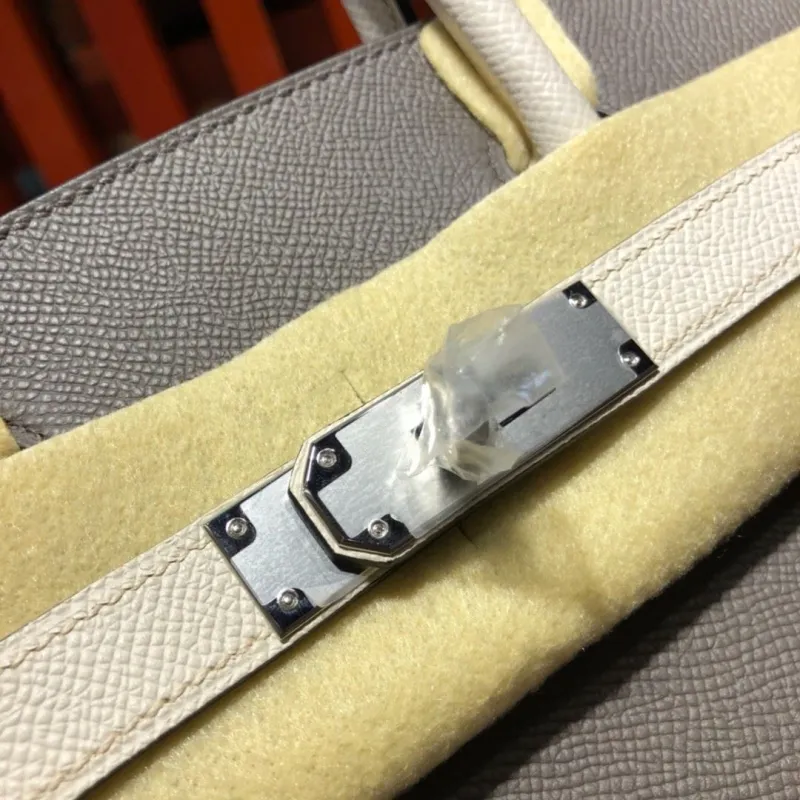 Hermes Birkin Gray White Leather Handbag - Image 5