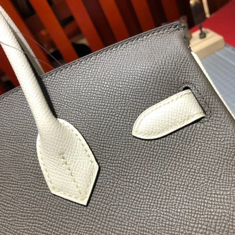 Hermes Birkin Gray White Leather Handbag - Image 7
