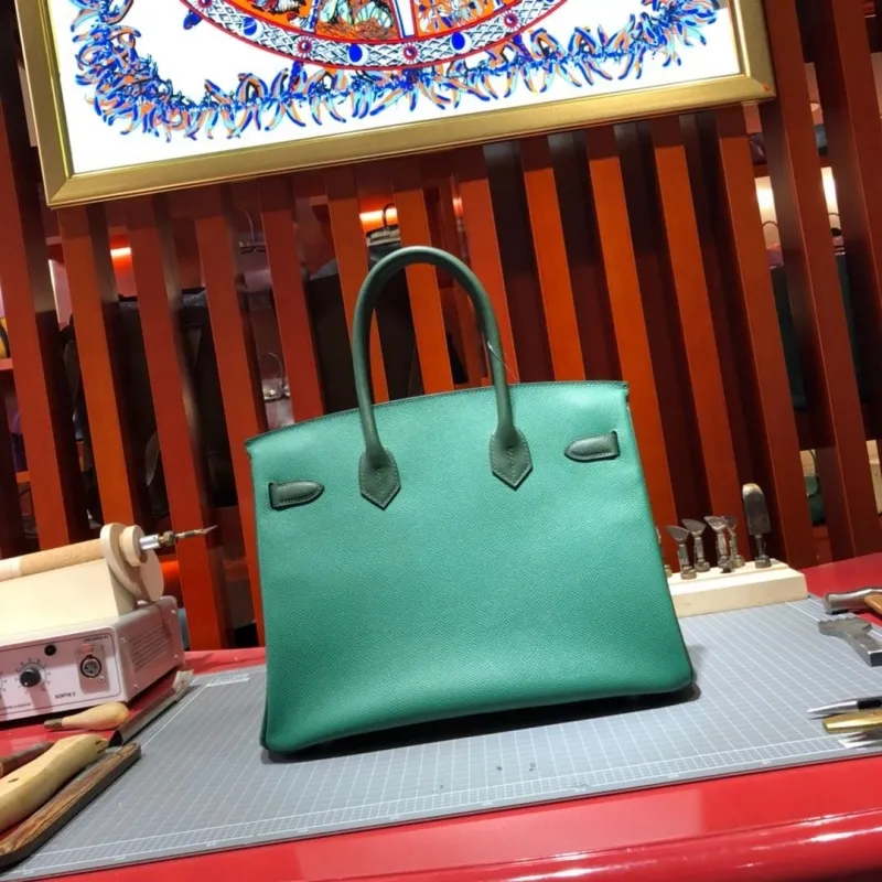 Hermes Green Birkin Leather Handbag - Image 6