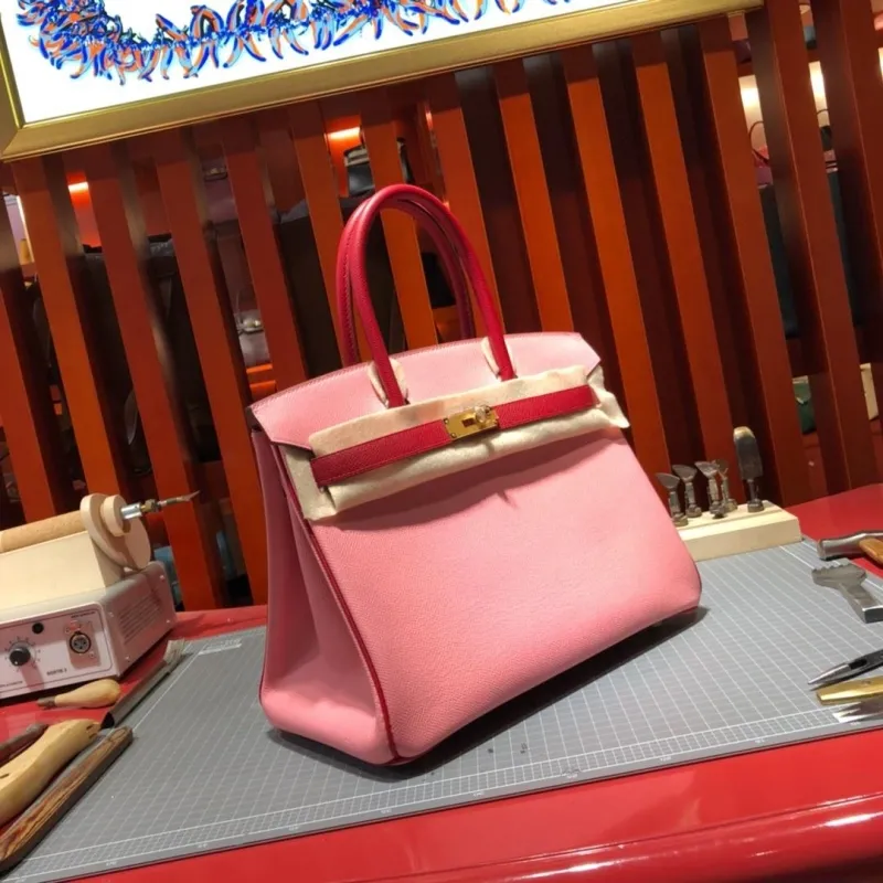Hermes Pink Red Birkin Leather Handbag - Image 3