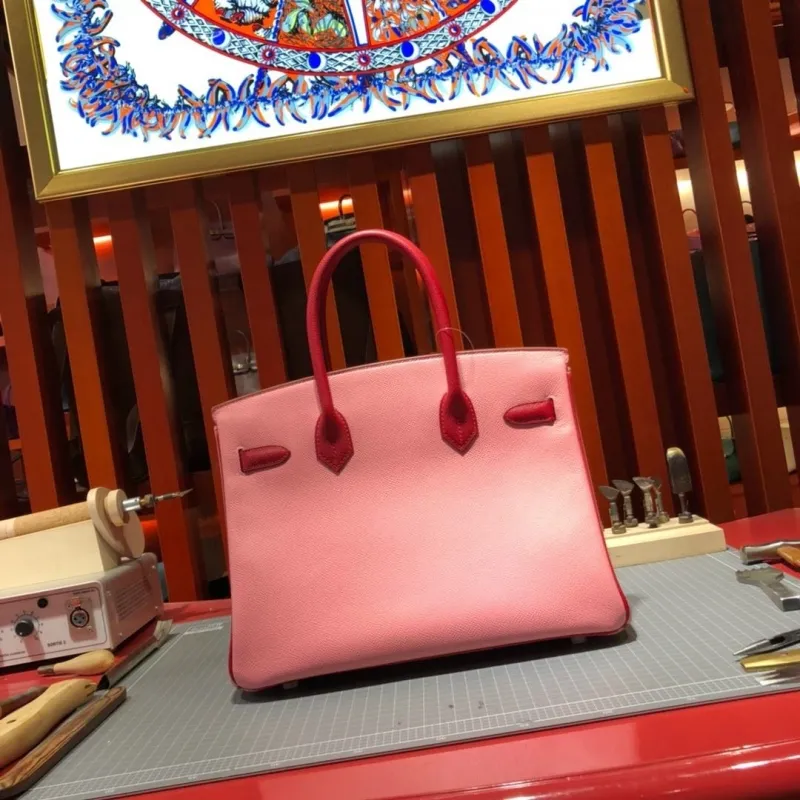 Hermes Pink Red Birkin Leather Handbag - Image 6