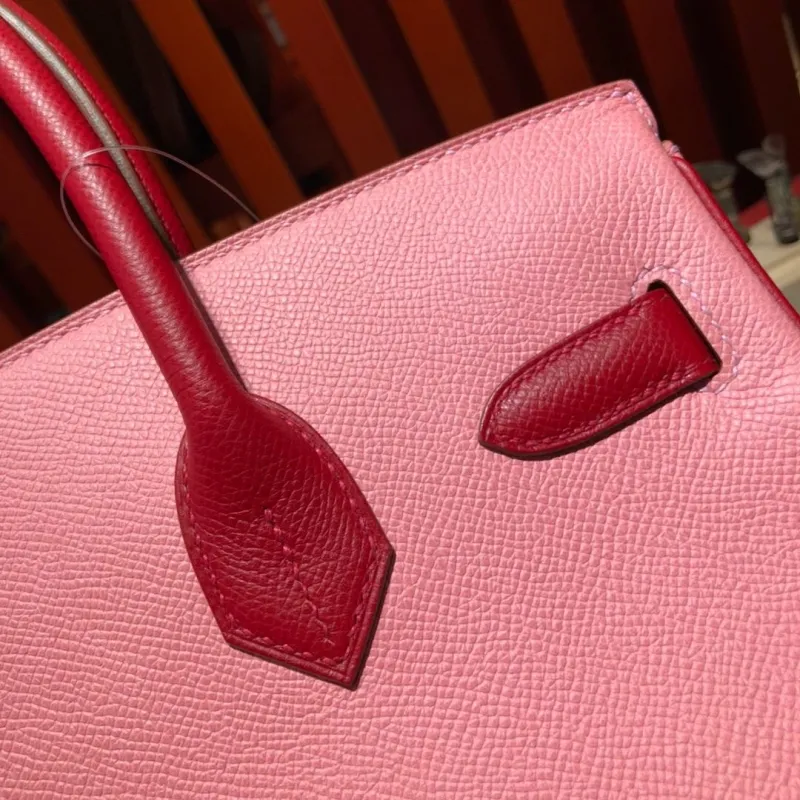 Hermes Pink Red Birkin Leather Handbag - Image 7