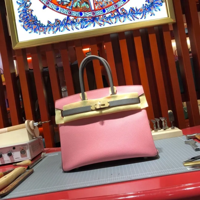 Alternative view of Hermes Pink and Gray Birkin Leather Handbag