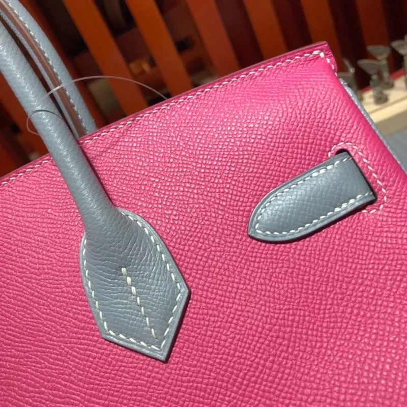 Hermes Birkin Leather Handbag Taupe Pink Blue 99 - Image 7