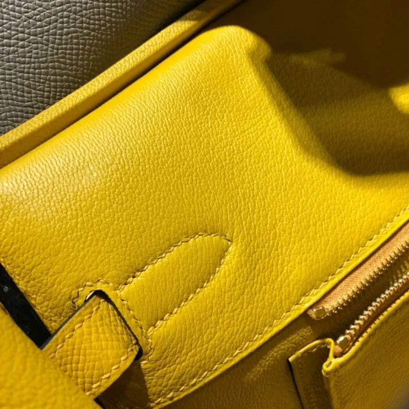 Hermes Gray Yellow Birkin Leather Handbag - Image 7