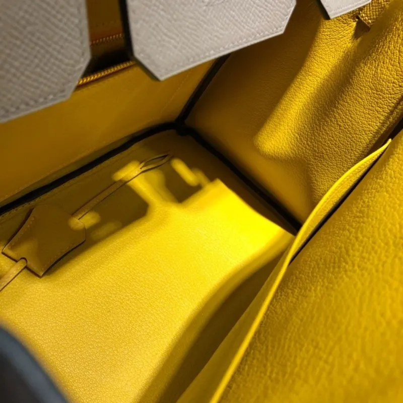 Hermes Gray Yellow Birkin Leather Handbag - Image 8