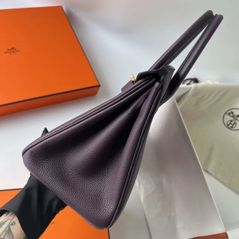 Hermes Purple Leather Birkin Handbag - Image 3