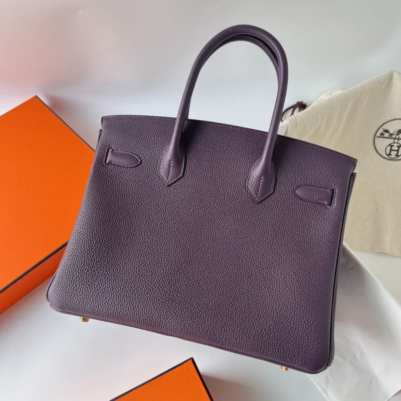 Hermes Purple Leather Birkin Handbag - Image 4