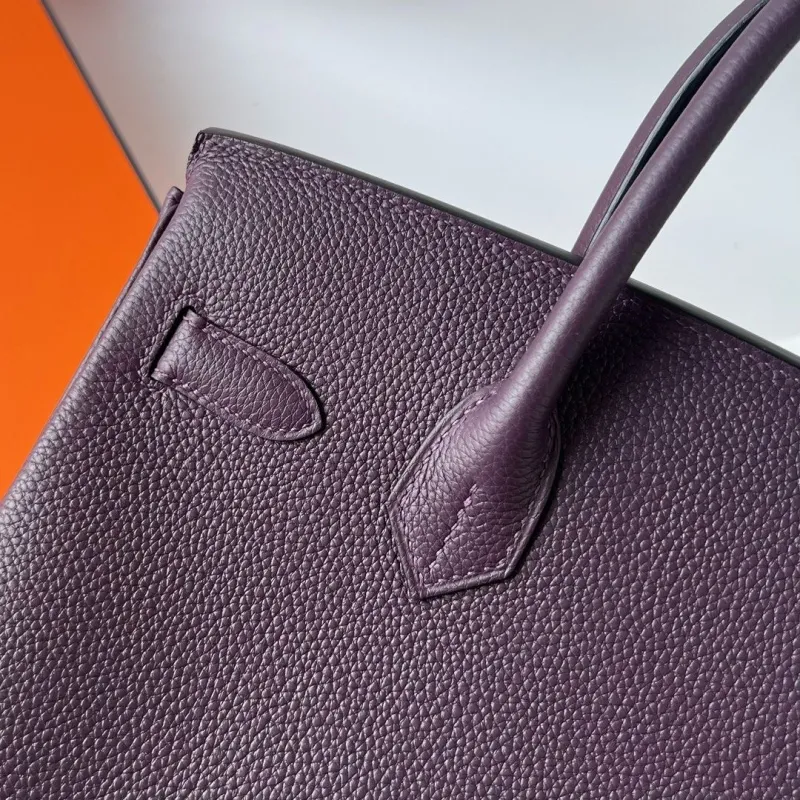 Hermes Purple Leather Birkin Handbag - Image 5
