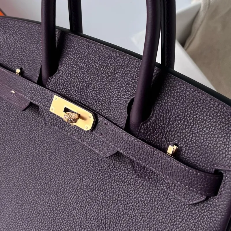 Hermes Purple Leather Birkin Handbag - Image 6