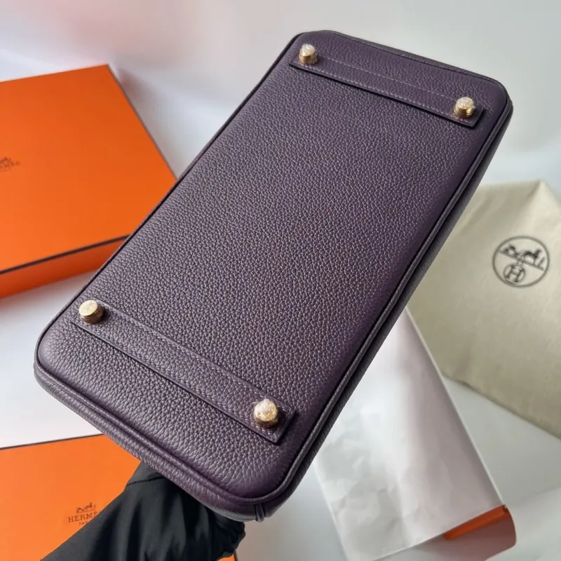 Hermes Purple Leather Birkin Handbag - Image 7