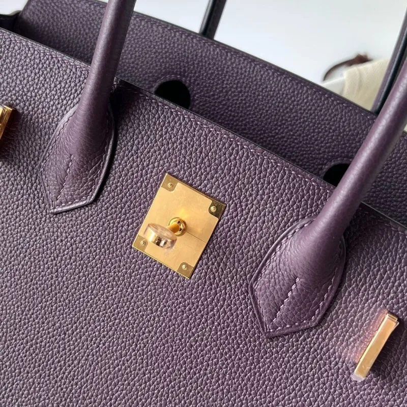 Hermes Purple Leather Birkin Handbag - Image 8
