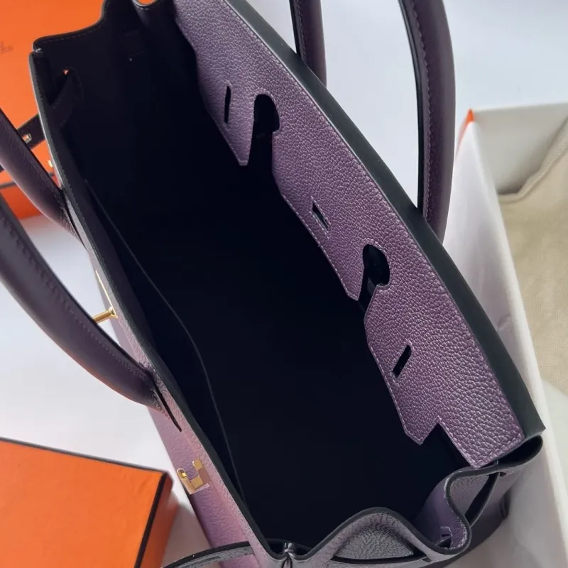 Hermes Purple Leather Birkin Handbag - Image 9