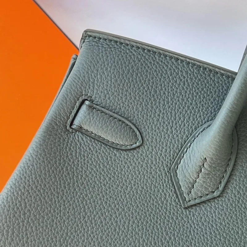 Hermes Birkin Blue Gray Leather Handbag - Image 4