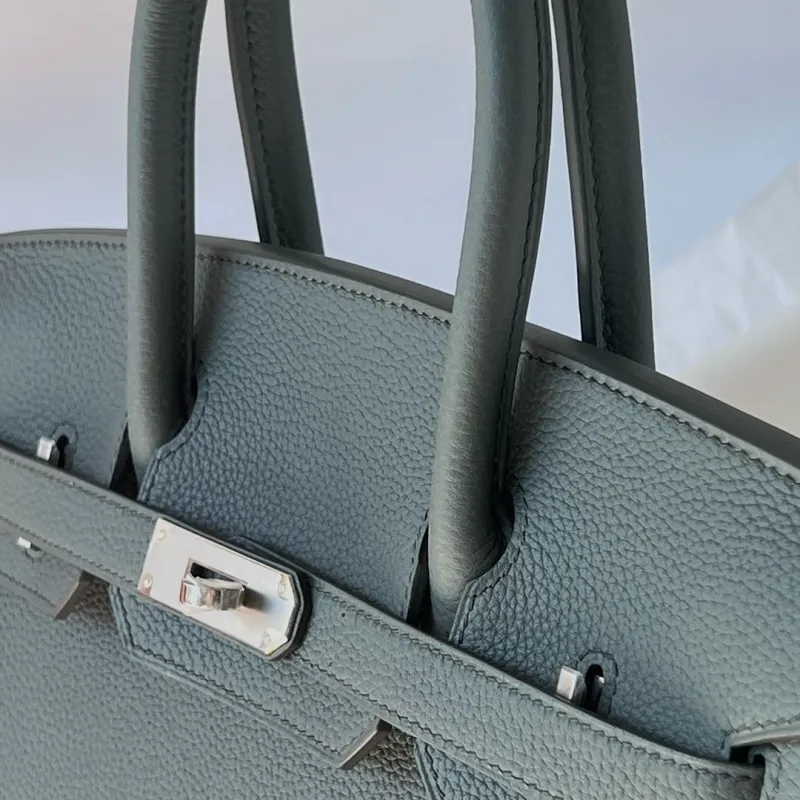Hermes Birkin Blue Gray Leather Handbag - Image 5