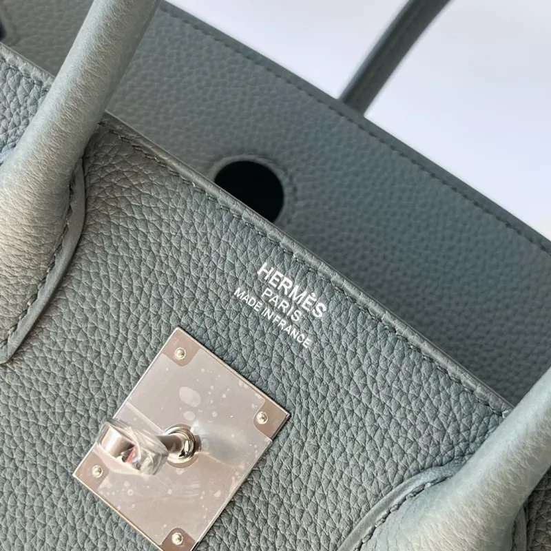 Hermes Birkin Blue Gray Leather Handbag - Image 6