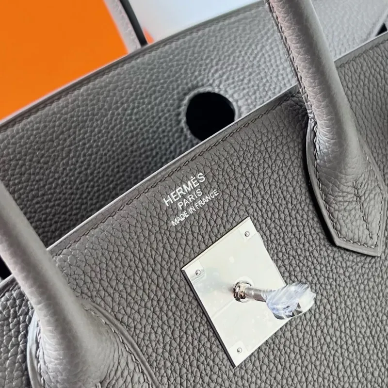 Hermes Gray Birkin Leather Handbag 109 - Image 7