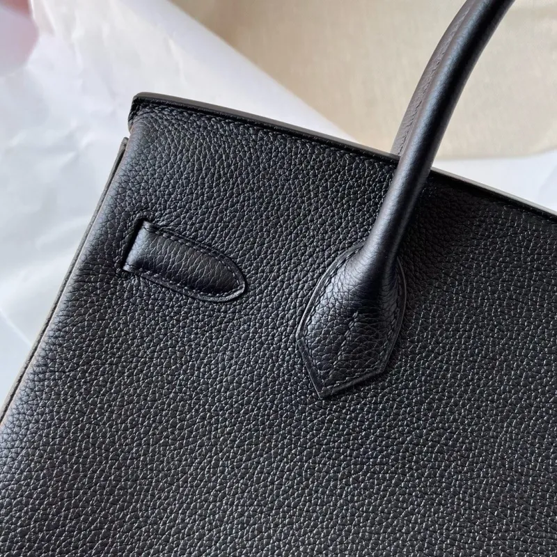 Hermes Black Leather Birkin Handbag - Image 5