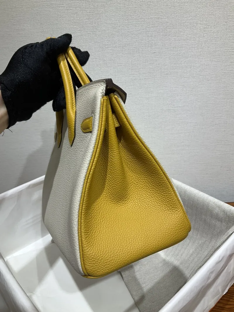 Hermes Birkin Cream and Yellow Leather Handbag - Image 3